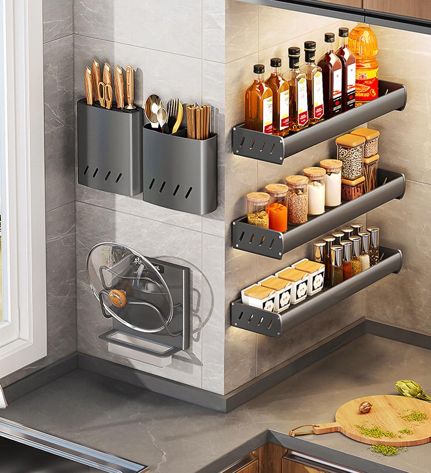 MIVLINA® Adjustable Kitchen Storage Rack Without Punching for Home F200
