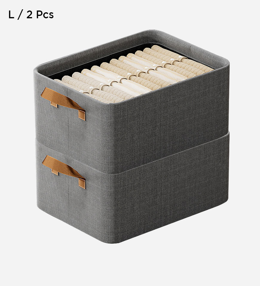MIVLINA®Cotton Linen Foldable Open Storage Basket with Handles F44