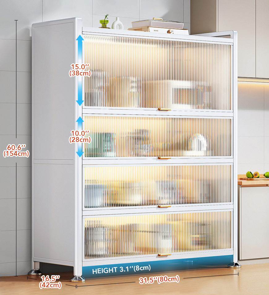 MIVLINA® 5 Tier Sturdy Metal Storage Organizer Cabinets With Clear Doors F56