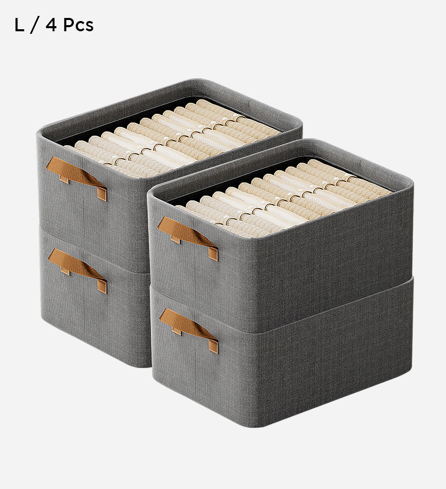 MIVLINA®Cotton Linen Foldable Open Storage Basket with Handles F44