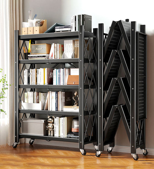 MIVLINA® Heavy Duty Foldable Metal Organizer Shelves with Wheels Great for Garage Kitchen