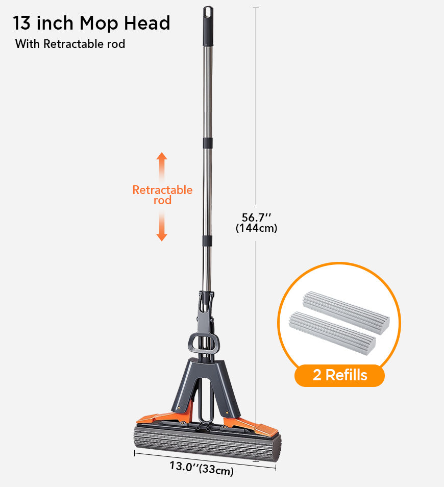 MIVLINA® Upgraded Wing Self Squeeze Spong Mop With 2 Refills Z176