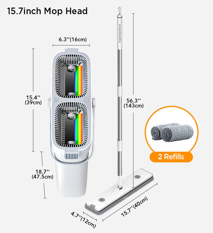 MIVLINA® 16" Large Flat Mop and Bucket With 4 Upgrade Wringer System Z88