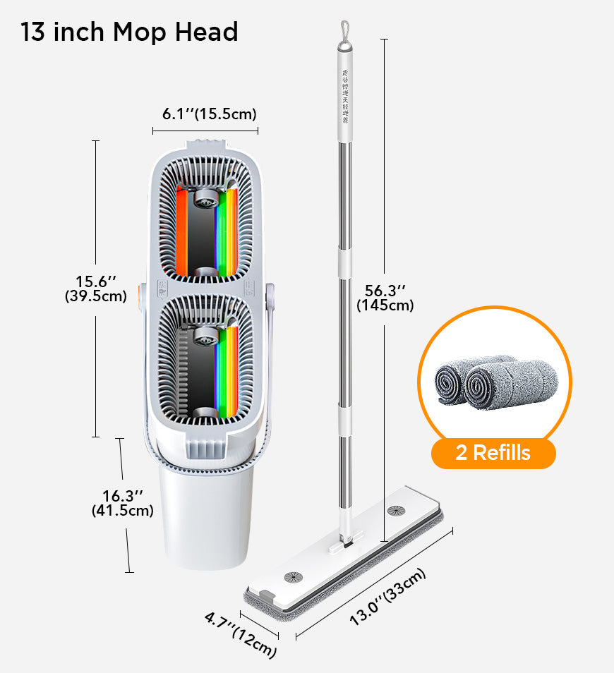 MIVLINA® 16" Large Flat Mop and Bucket With 4 Upgrade Wringer System Z88