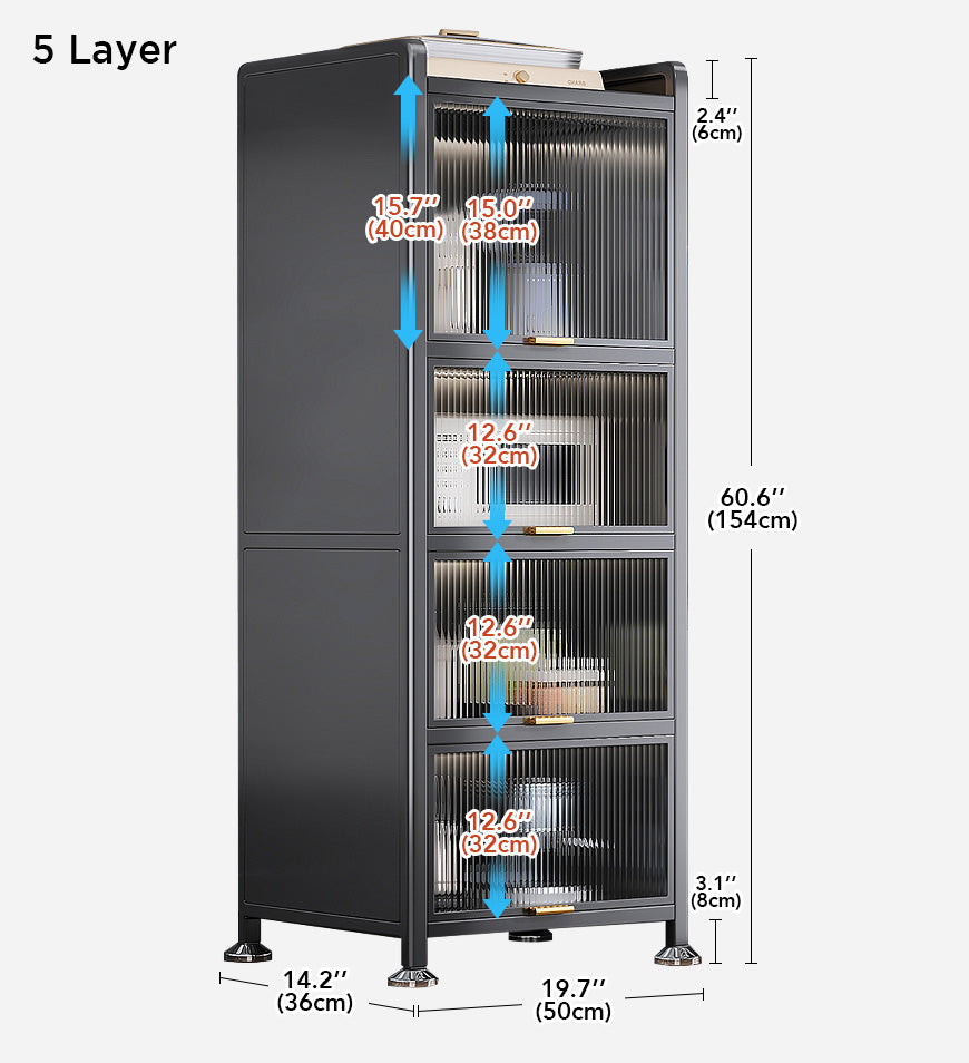 MIVLINA® 5 Tiers Narrow Multifunction Dustproof Metal Kitchen Storage Cabinet F85