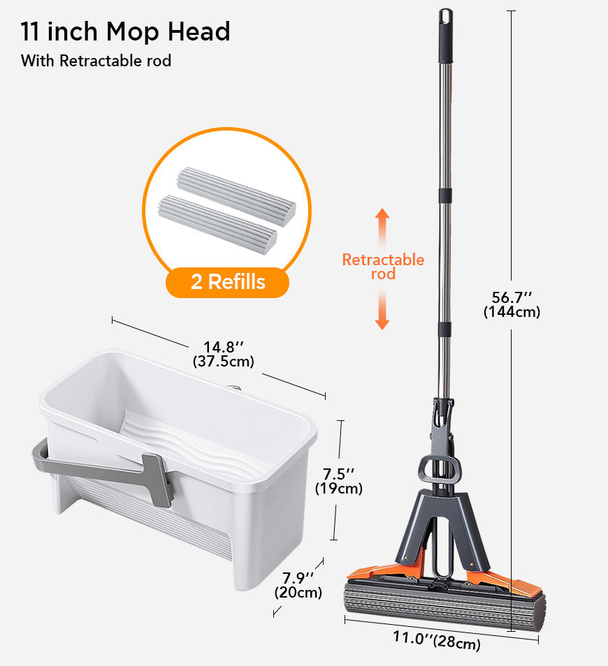 MIVLINA® Ultra Absorbent Self Squeeze Hand Free Washable Sponge Mop With Bucket Z43