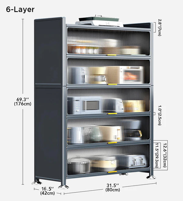 MIVLINA® 6 Tier Upgrade Large Metal Kitchen Pantry Storage Cabinet F118