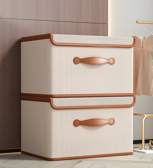 MIVLINA® Collapsible Storage Boxes with Lids and Leather Handle