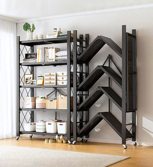 MIVLINA® Heavy Duty Foldable Metal Organizer Shelves with Wheels F242