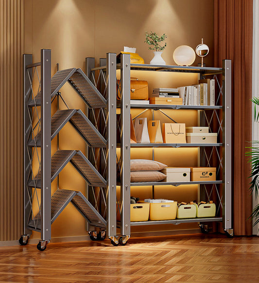 MIVLINA® Foldable Storage Shelving Units Metal on Wheels Casters
