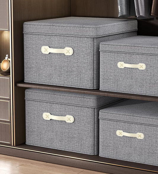 MIVLINA® Foldable Storage Bins with Lids Gray 2 Pcs F230