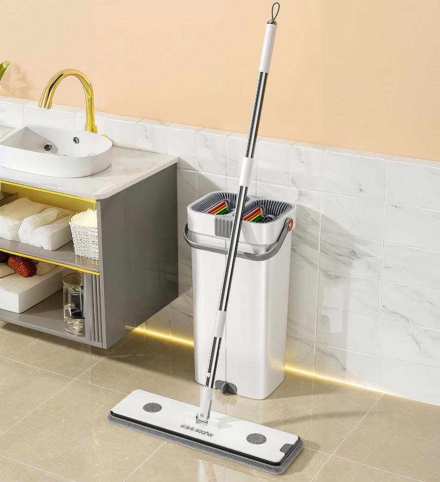 MIVLINA® Upgrade 2+2 Scrapers 16" Large Flat Mop and Bucket System Z84