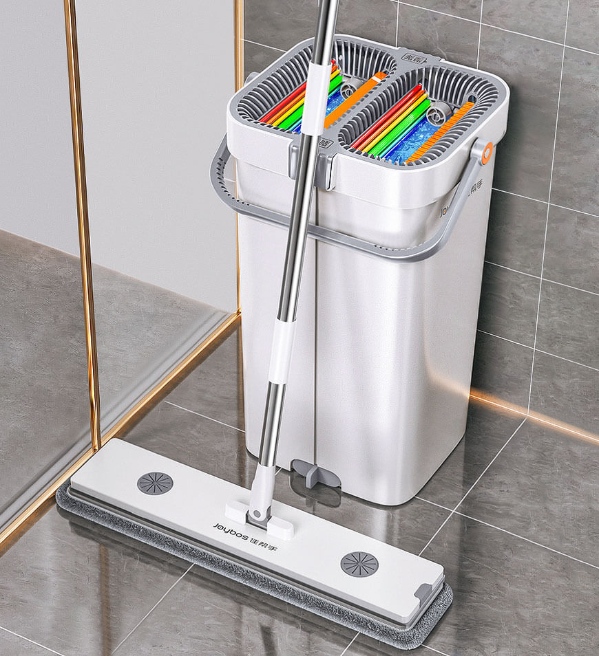 MIVLINA® Upgrade 2+2 Scrapers 16" Large Flat Mop and Bucket System Z84