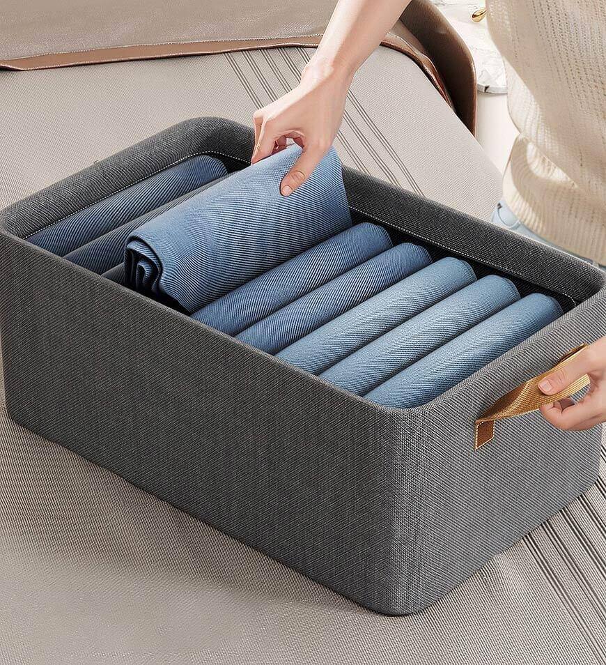 MIVLINA®Cotton Linen Foldable Open Storage Basket with Handles F44