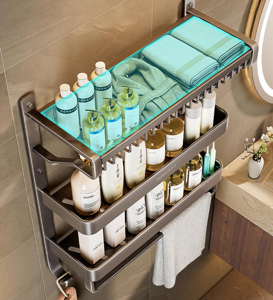 MIVLINA® 3 Tier Wall Mounted Bathroom Metal Storage Rack Punch Free F205