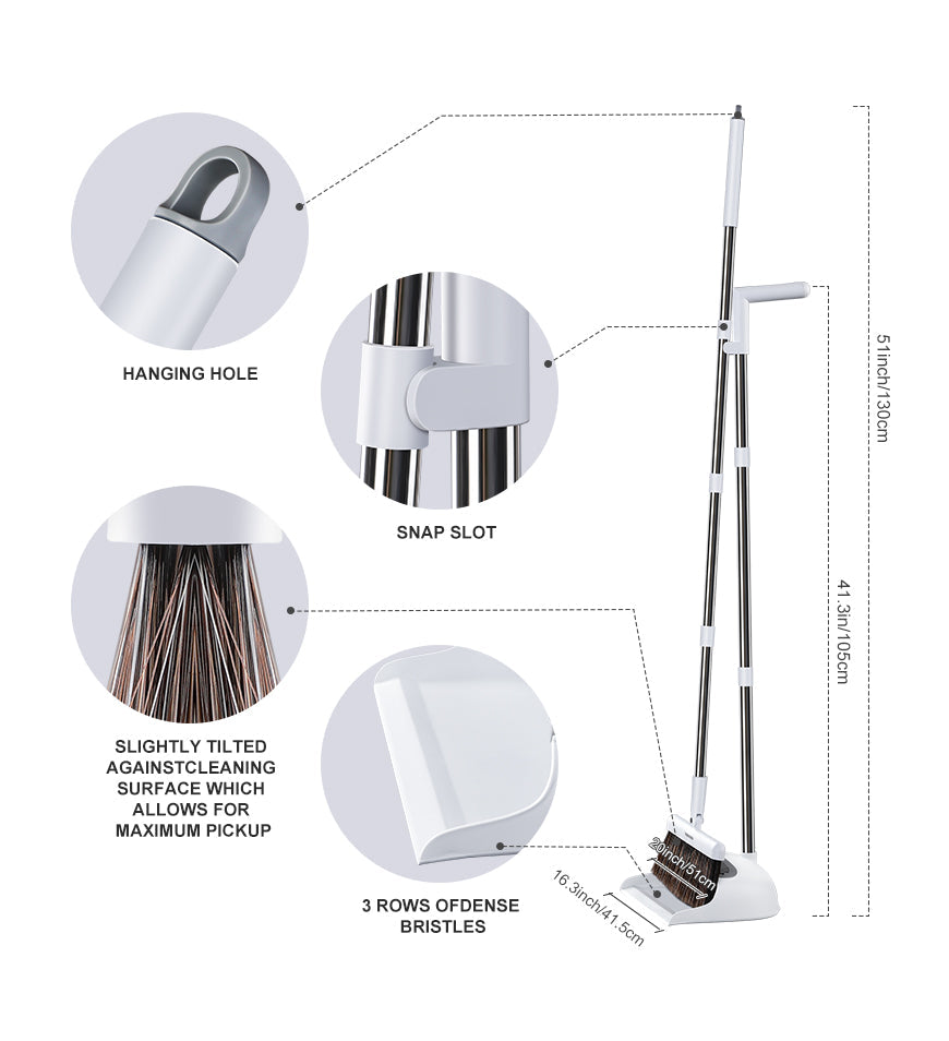 MIVLINA® Broom and Dustpan Set with 130 cm Adjustable Long Handle Z158