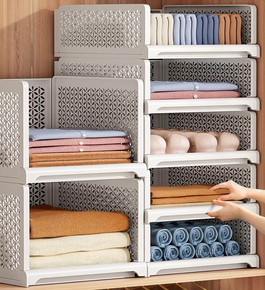 MIVLINA® Stackable Storage Basket Foldable Closet Organizers