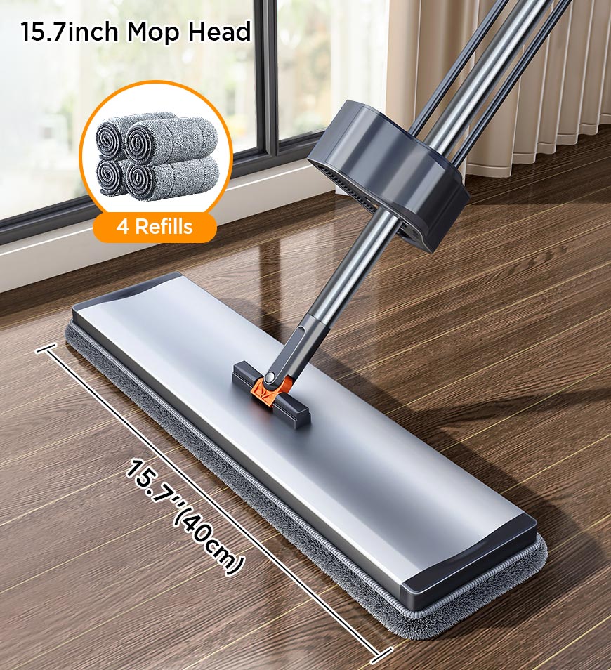 MIVLINA® 59 Inch Alloy Flat Mop And Bucket For Home With Extra Refills Z149