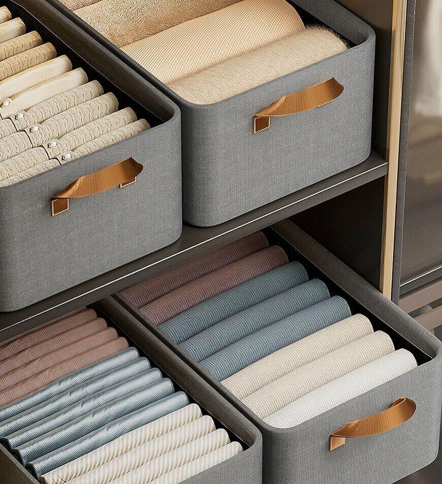 MIVLINA®Cotton Linen Foldable Open Storage Basket with Handles F44
