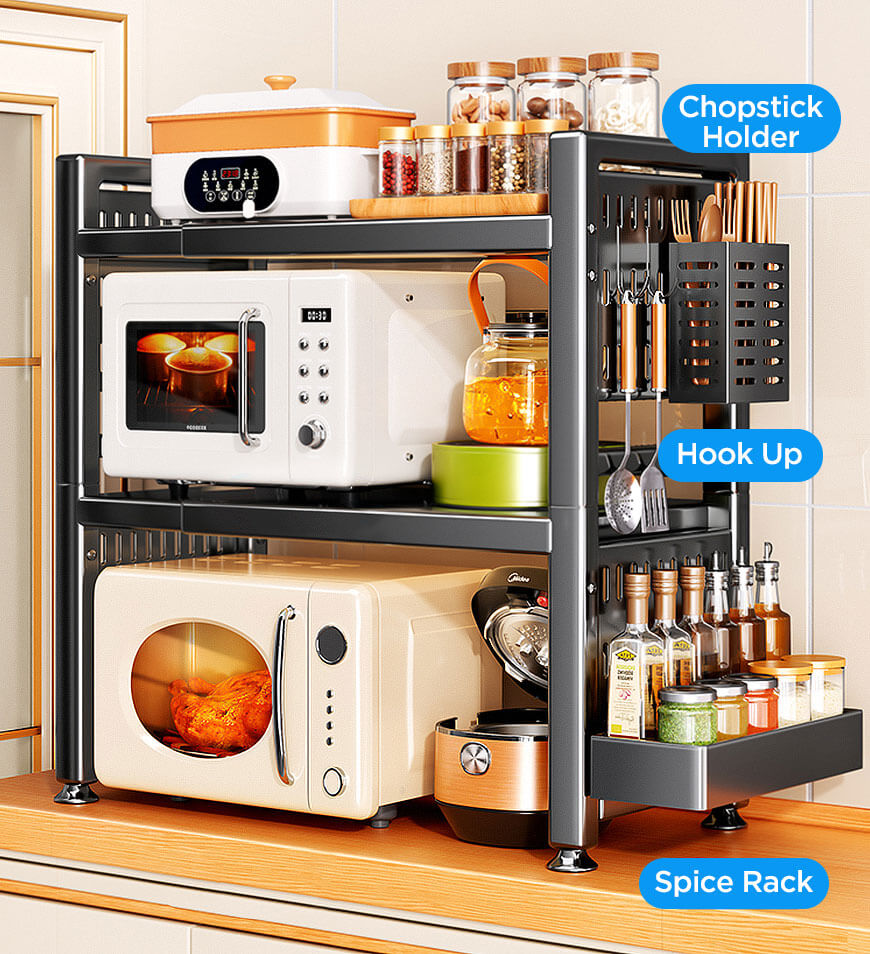 MIVLINA® 3-Tier Expandable Microwave Shelf for Kitchen Counter