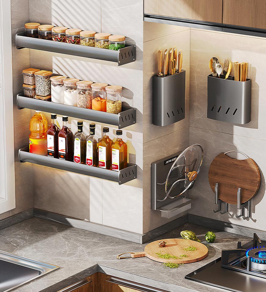 MIVLINA® Adjustable Kitchen Storage Rack Without Punching for Home F200