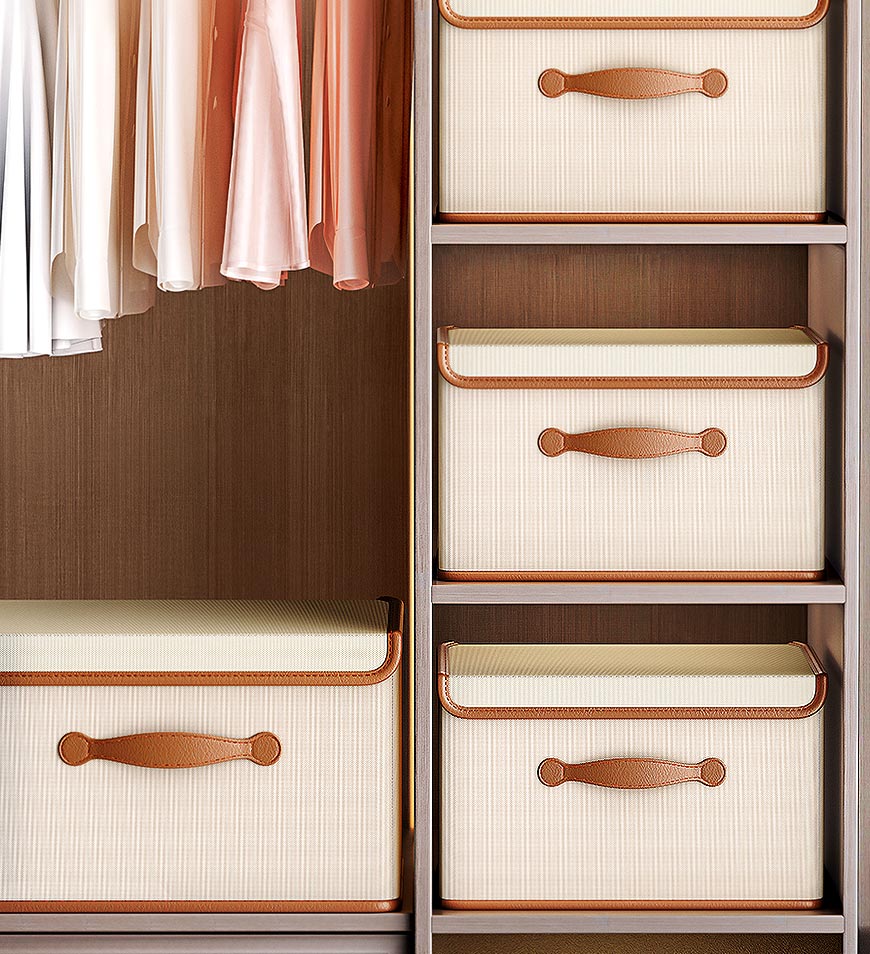 MIVLINA® Collapsible Storage Boxes with Lids and Leather Handle