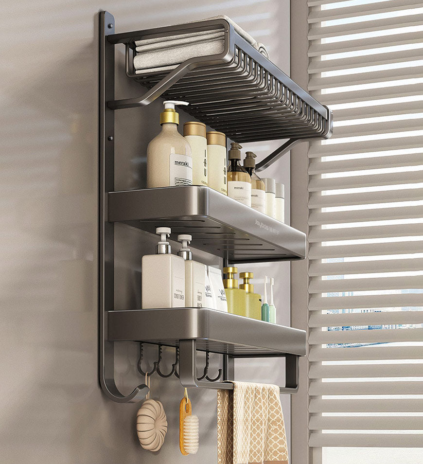 MIVLINA® 3 Tier Wall Mounted Bathroom Metal Storage Rack Punch Free F205