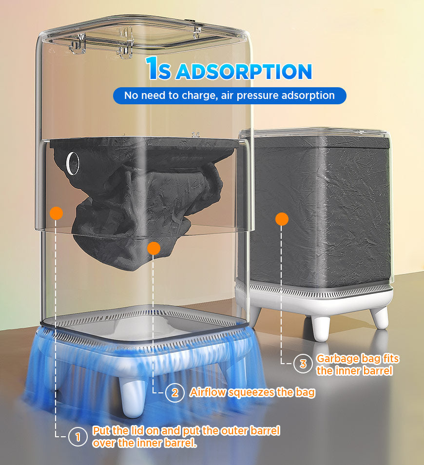 MIVLINA® 3.3 Gal Bathroom Press Trash Can Auto Adsorb Garbage Bag Z101