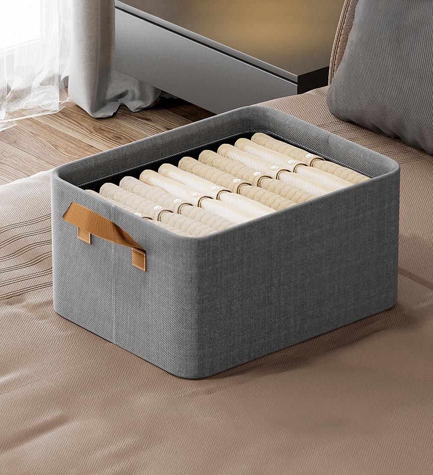 MIVLINA®Cotton Linen Foldable Open Storage Basket with Handles F44