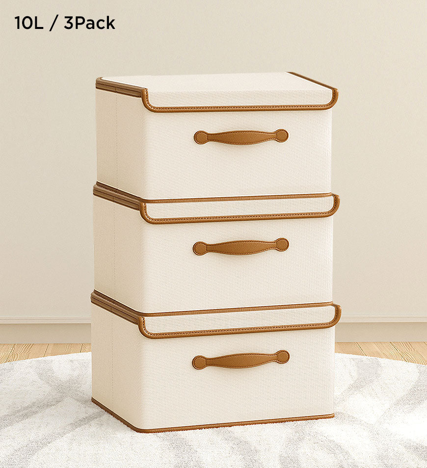 MIVLINA® Collapsible Storage Boxes with Lids and Leather Handle