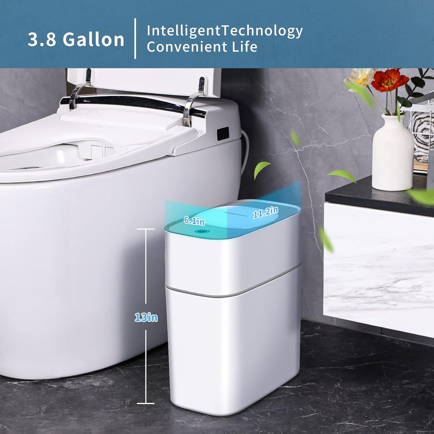 MIVLINA® 3.8 Gallon Bathroom Trash Can with Lid