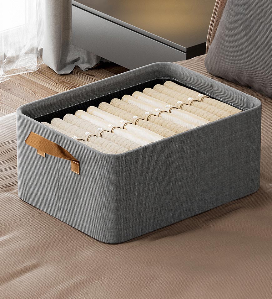 MIVLINA®Cotton Linen Foldable Open Storage Basket with Handles F44