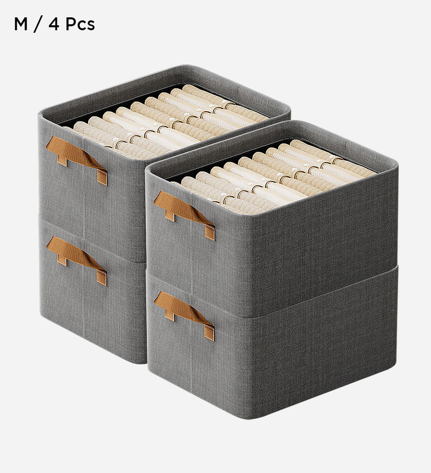 MIVLINA®Cotton Linen Foldable Open Storage Basket with Handles F44