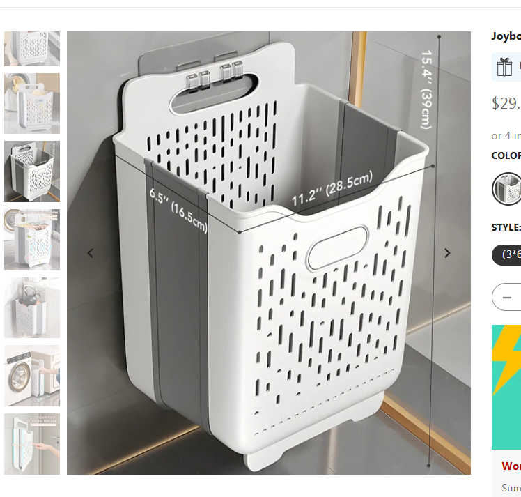MIVLINA® Collapsible Hanging Laundry Basket with Carry Handle  F259