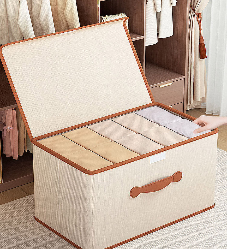 MIVLINA® Collapsible Storage Boxes with Lids and Leather Handle