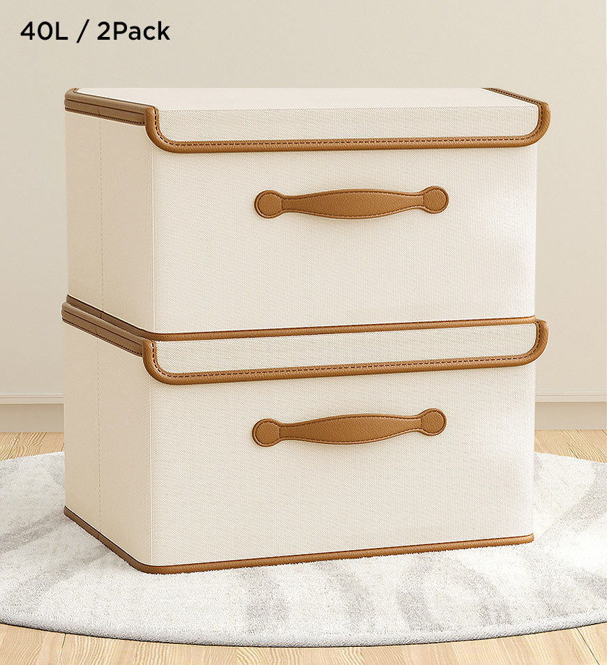 MIVLINA® Collapsible Storage Boxes with Lids and Leather Handle