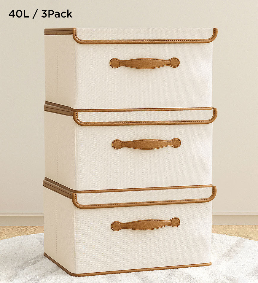 MIVLINA® Collapsible Storage Boxes with Lids and Leather Handle