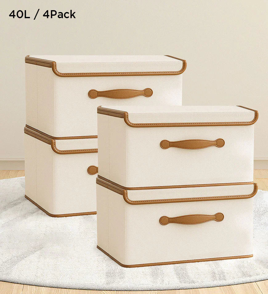 MIVLINA® Collapsible Storage Boxes with Lids and Leather Handle
