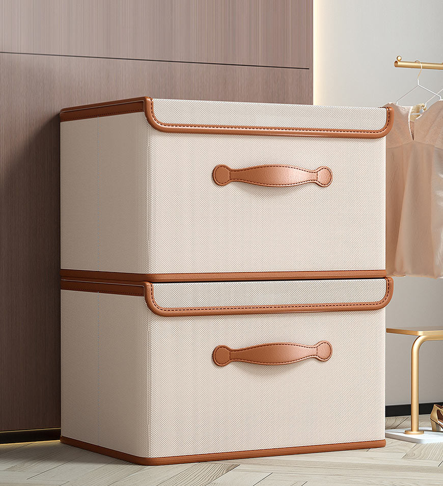 MIVLINA® Collapsible Storage Boxes with Lids and Leather Handle