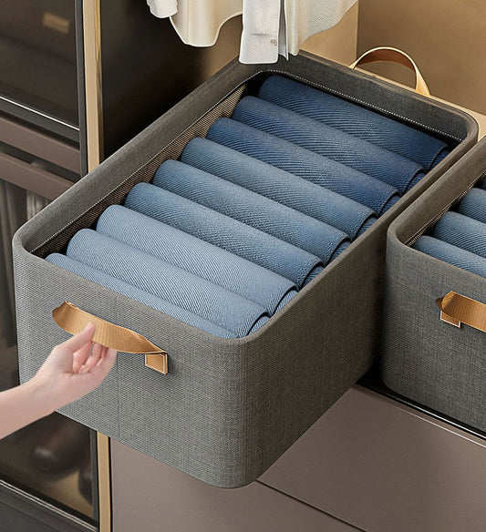 MIVLINA®Cotton Linen Foldable Open Storage Basket with Handles F44