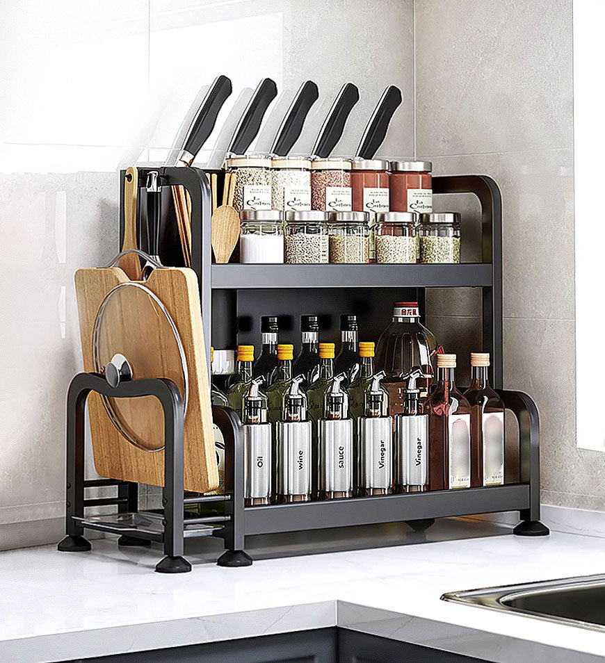 MIVLINA® 2 Tier Kitchen Countertop Organizer With Utensil Cutting Board Knife Holder F57