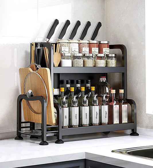 MIVLINA® 2 Tier Kitchen Countertop Organizer With Utensil Cutting Board Knife Holder F57