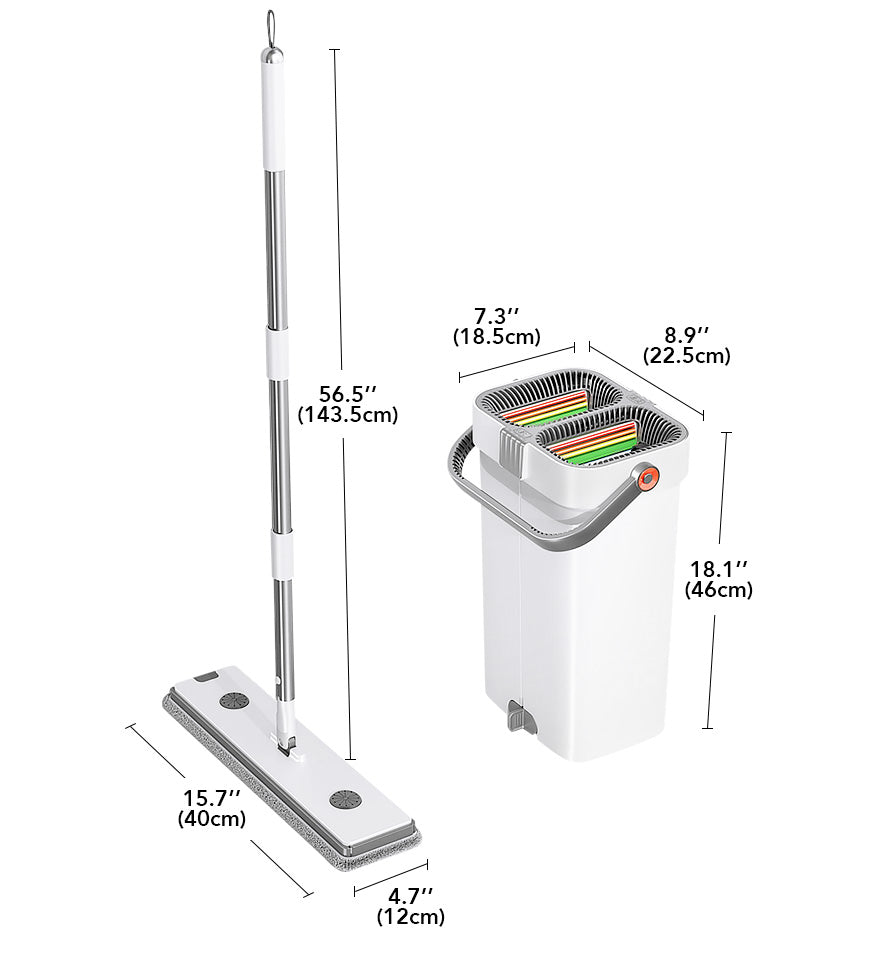 MIVLINA® Upgrade 2+2 Scrapers 16" Large Flat Mop and Bucket System Z84
