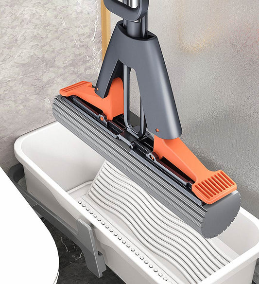 MIVLINA®  Ultra Absorbent Self Squeeze Hand Free Washable Sponge Mop With Bucket Z43
