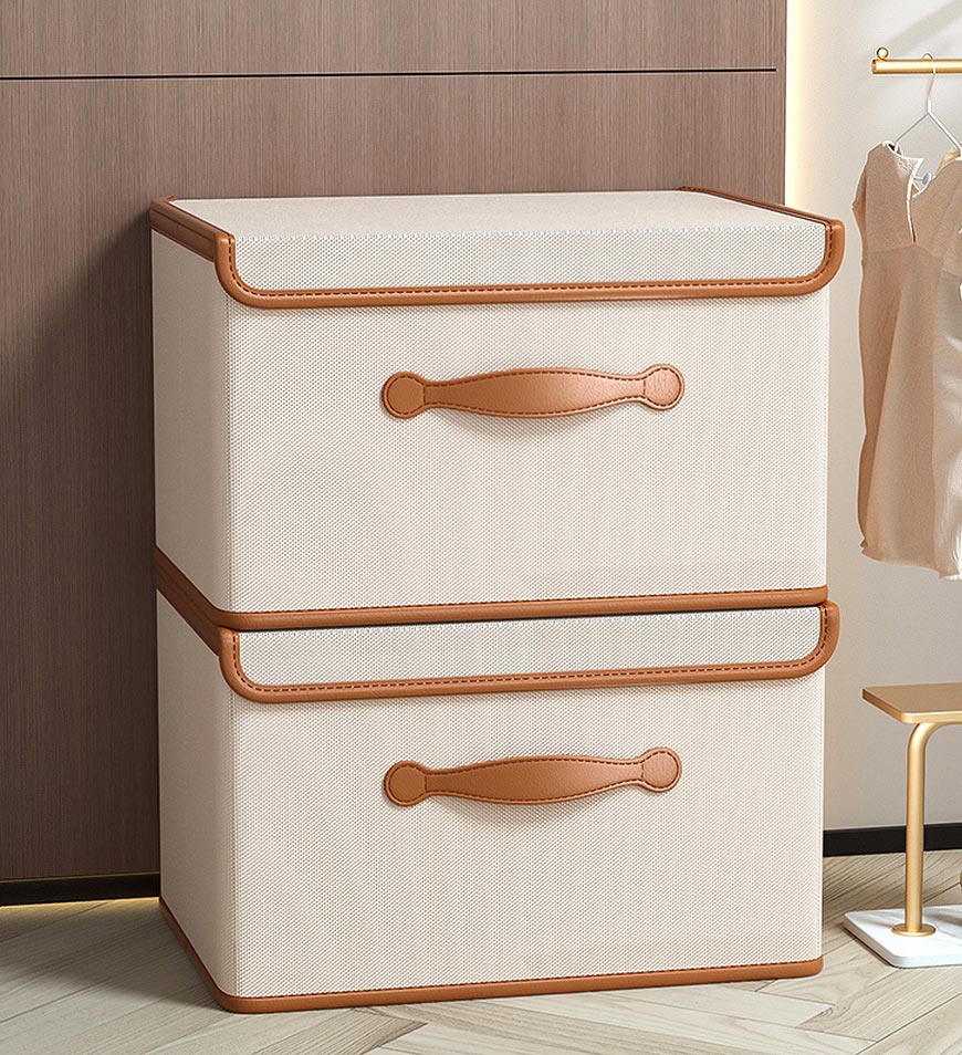 MIVLINA® Collapsible Storage Boxes with Lids and Leather Handle