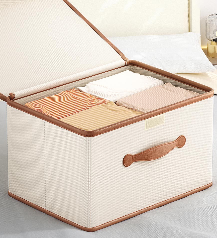 MIVLINA® Collapsible Storage Boxes with Lids and Leather Handle