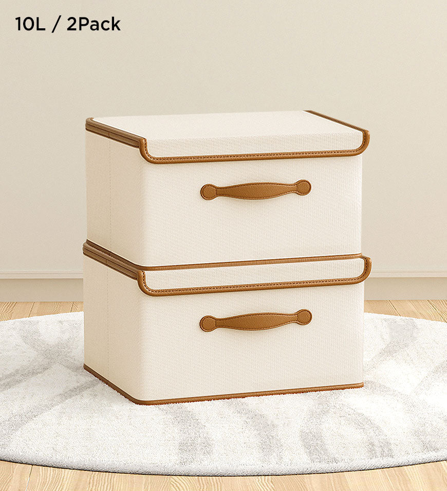 MIVLINA® Collapsible Storage Boxes with Lids and Leather Handle