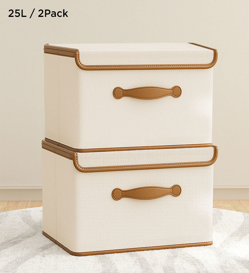 MIVLINA® Collapsible Storage Boxes with Lids and Leather Handle